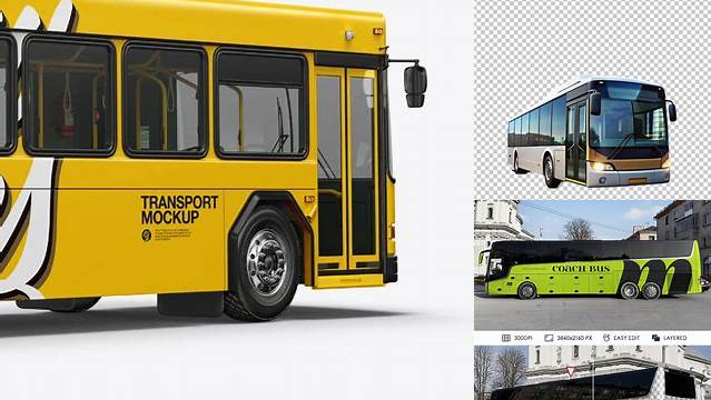 7161+ Hybrid Bus PSD Mockup Back View Download Customizable PSD