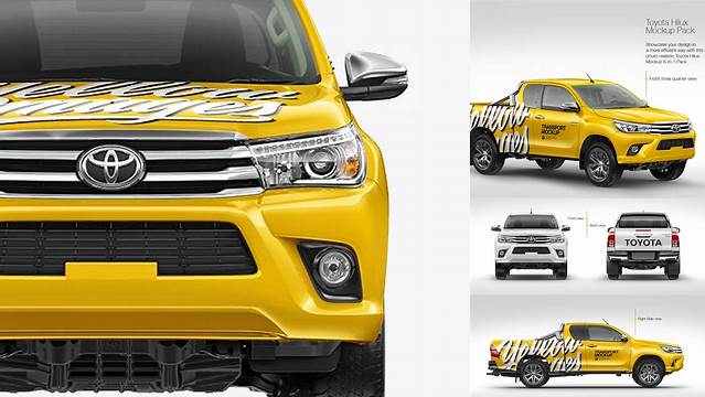 7180+ Toyota Hilux PSD Mockup Front View Custom Design Freebie PSD