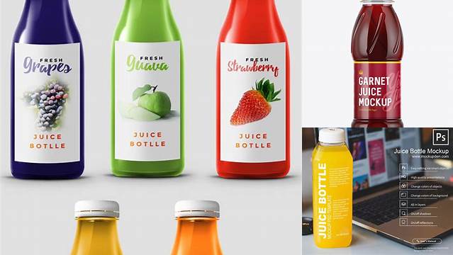 7184+ Plastic Bottle with Garnet Juice PSD Mockup Creative Layered Mockup Freebie