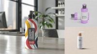 7188+ Metallic Shampoo Bottle PSD Mockup High-Angle Shot High-End Creative PSD Template