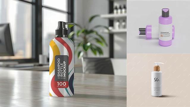 7188+ Metallic Shampoo Bottle PSD Mockup High-Angle Shot High-End Creative PSD Template