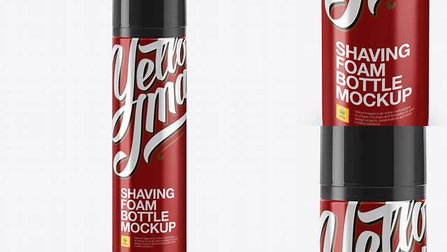 7190+ Glossy Metallic Shaving Foam Bottle With Cap PSD Mockup High-Angle Shot Free Digital Resource for Designers