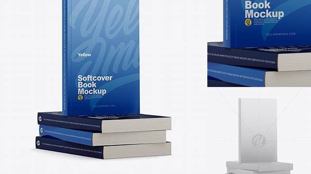 7194+ 4 Glossy Softcover Books PSD Mockup Half Side View High-Quality Editable PSD