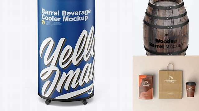 7194+ Barrel Beverage Cooler PSD Mockup Versatile Photoshop Freebie