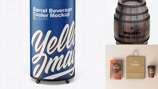 7194+ Barrel Beverage Cooler PSD Mockup Versatile Photoshop Freebie