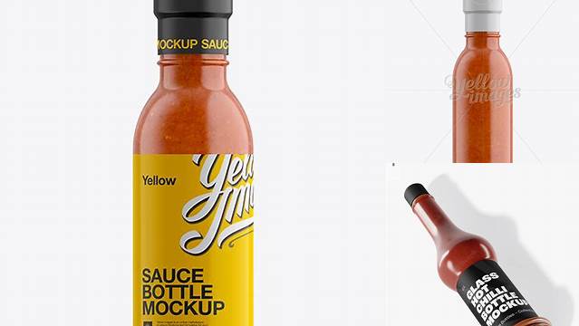 7196+ Chili Sauce Glass Bottle with Flip-Top Cap PSD Mockup High-End PSD Download