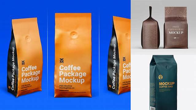 7197+ Paper Coffee Bag with Valve PSD Mockup Half Side View Advanced Photoshop Design Free