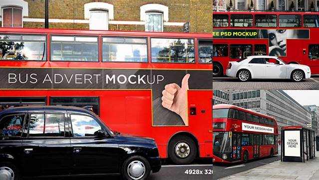 7198+ London Bus PSD Mockup Front View Versatile PSD Mockup File