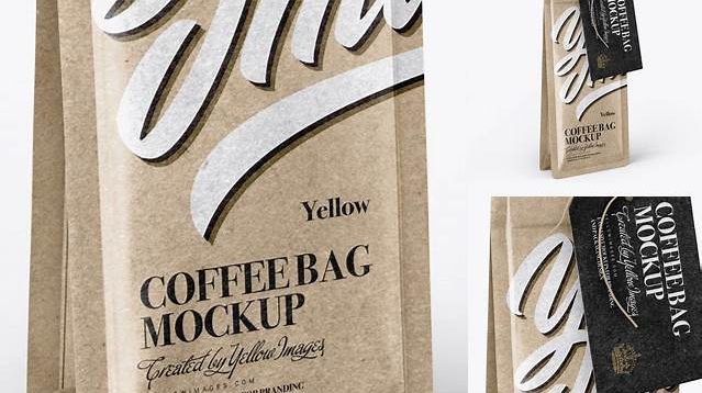 7201+ Glossy Kraft Coffee Bag With Label PSD Mockup Half Side View Free Downloadable Graphic Resource