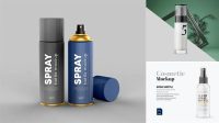 7207+ Metallic Spray Bottle PSD Mockup Half Side View High-Angle Shot Elegant PSD Mockup