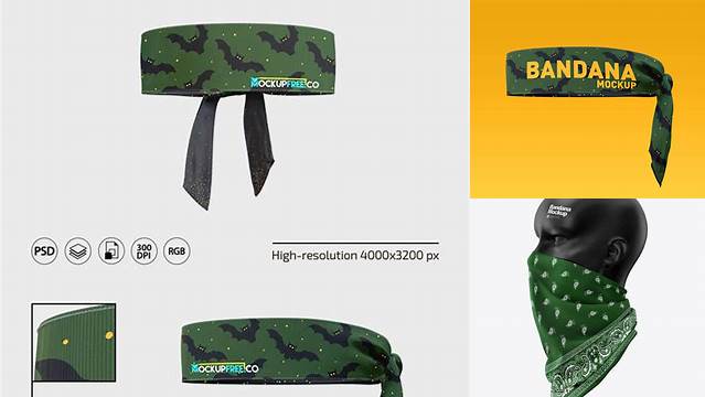 721+ Bandana PSD Mockup Half Side View Smart Object Free Photoshop File