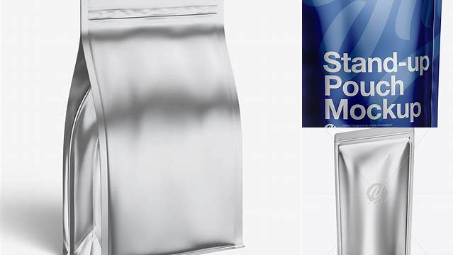 7210+ Stand Up Metallic Pouch Half Side View Smart Object-Based PSD Template Free