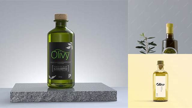 7216+ Clear Glass Olive Oil Bottle PSD Mockup Front View Custom Graphic Mockup File