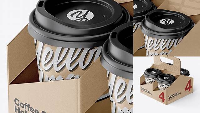 7218+ Kraft Coffee Cup Holder with Kraft Cups PSD Mockup Customizable PSD Templates