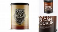 7220+ Coffee Tin Can PSD Mockup Front View High-Angle Shot Editable Design PSD File