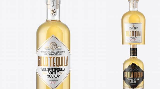 7223+ Golden Tequila Bottle with Wooden Cap & Wax PSD Mockup Smart Layer Mockup Free