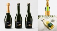 7226+ Green Glass Champagne Bottle PSD Mockup Front View Creative Free PSD Graphic Design