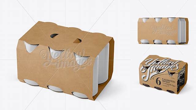 7228+ Carton 6 Pack 0.33L Cans Carrier PSD Mockup Front View High-Angle Shot High-Resolution Graphic