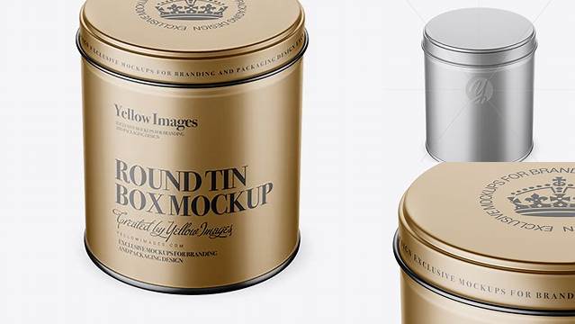 723+ Matte Metallic Round Tin Box PSD Mockup High-Angle Shot Creative and Modern PSD Freebie