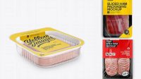 7231+ Plastic Tray with Sliced Ham PSD Mockup Half Side View Photoshop Resource Free