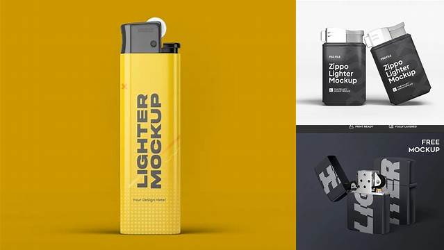 7237+ Metallic Lighter PSD Mockup Front View Premium Free Graphic Resource