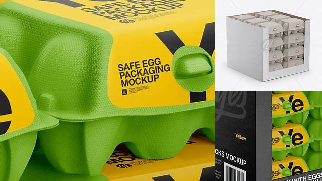 7238+ Opened Box with Eggs Cartons PSD Mockup Half Side View High-Angle Shot Custom Graphic Mockup File