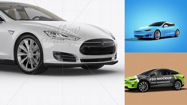 7238+ Tesla Model S PSD Mockup Front View High-Resolution Editable PSD