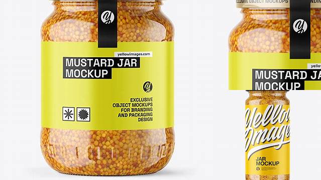 7241+ Clear Glass Jar with Wholegrain Mustard PSD Mockup Free PSD Mockup Resource