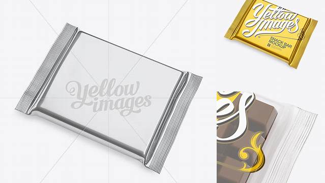 7245+ Metallic Square Chocolate Bar PSD Mockup Halfside View High-Angle Shot High-End Professional PSD Resources