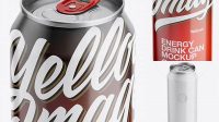 7251+ 440ml Glossy Aluminium Can PSD Mockup Front View High Angle Shot Smart Object PSD Free Resource