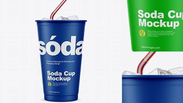 7254+ Matte Plastic Soda Cup With Ice PSD Mockup Smart Editable Design Mockup