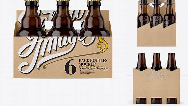 7259+ Kraft Paper 6 Pack Amber Bottle Carrier PSD Mockup Front View Exclusive Free Creative Resource