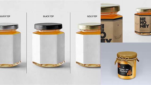 726+ Honey Jar PSD Mockup Front View High-Angle Shot Downloadable PSD Design Template