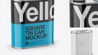 7260+ 4L Closed Square Tin Can PSD Mockup Half Side View High-Angle Shot Stylish Free PSD