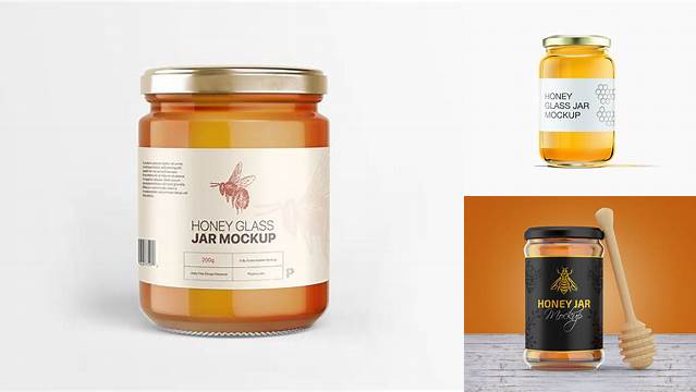 7264+ Glass Jar with Pure Raw Honey PSD Mockup Exclusive Free Photoshop Asset