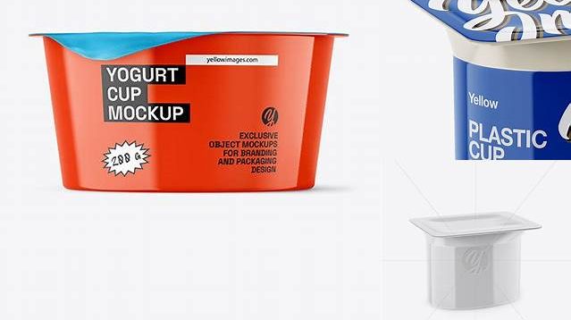 7266+ Glossy Yogurt Cup PSD Mockup Half Side View High-Angle Shot High-Quality PSD Files