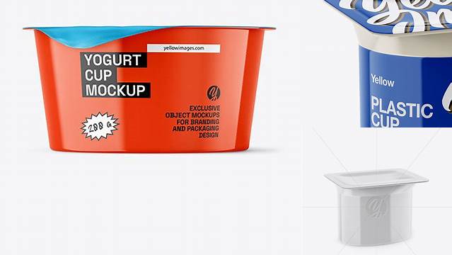 7266+ Glossy Yogurt Cup PSD Mockup Half Side View High-Angle Shot High-Quality PSD Files