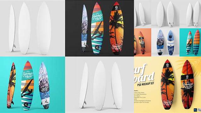 7268+ Surfboard PSD Mockup Front & Back Views High-Resolution Graphic