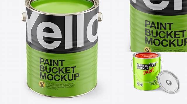 7270+ Opened Paint Bucket with Matte Label PSD Mockup Front View High Angle Shot Exclusive PSD Design Freebie