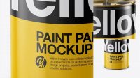 7271+ Glossy Paint Pail PSD Mockup Front View High-Angle Shot Advanced Photoshop Template