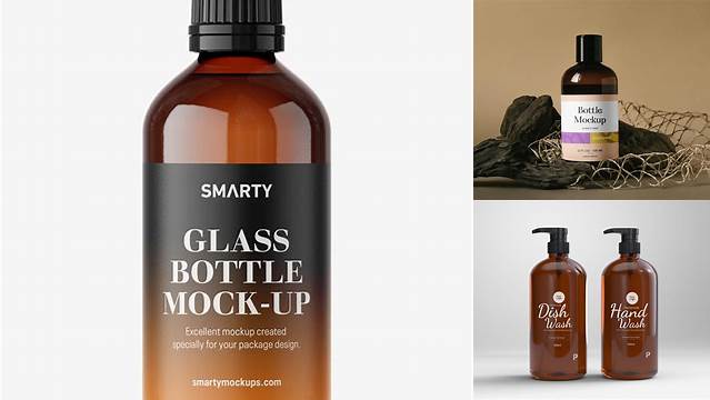 7274+ Amber Glass E-Liquid Bottle PSD Mockup Fully Customizable Photoshop Freebie