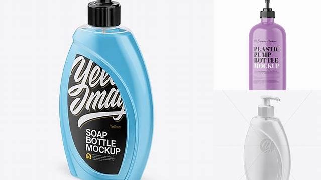 7274+ Plastic Soap Bottle PSD Mockup Half Side View High-Angle Shot Elegant and Versatile PSD Resource