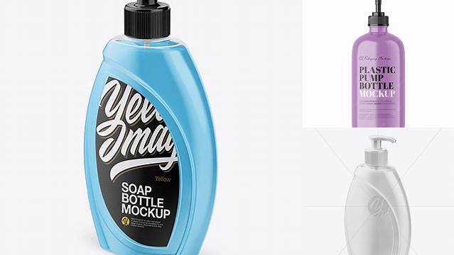 7274+ Plastic Soap Bottle PSD Mockup Half Side View High-Angle Shot Elegant and Versatile PSD Resource