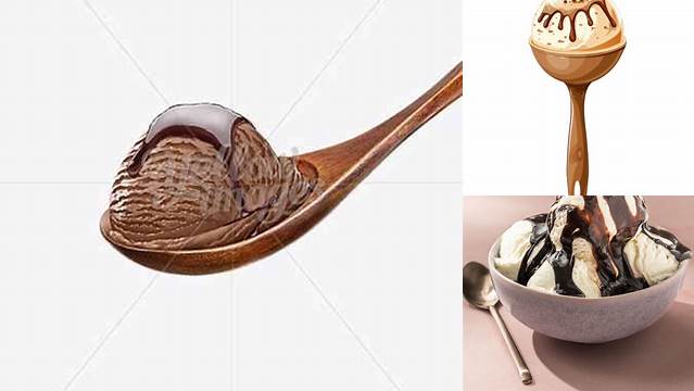 7274+ Wooden Spoon With Chocolate Ice Cream and Chocolate Syrup Advanced Photoshop Design Free