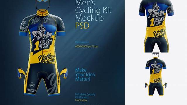 7275+ Men’s Cycling Kit PSD Mockup Back View Layered Photoshop Template