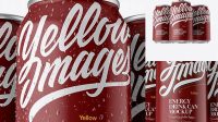 7277+ Three 330ml Metallic Aluminium Cans with Matte Finish & Condensation PSD Mockup Hero Shot Download Free