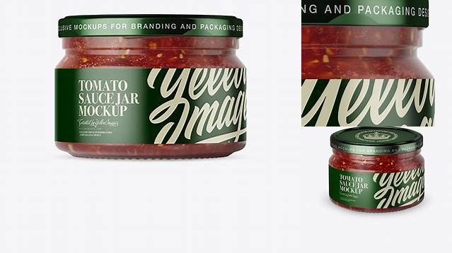 7278+ 250ml Clear Glass Jar with Sauce PSD Mockup Front View Versatile Mockup for Designers