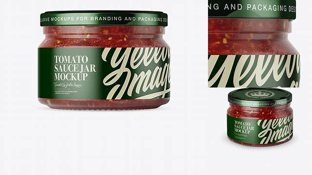 7278+ 250ml Clear Glass Jar with Sauce PSD Mockup Front View Versatile Mockup for Designers