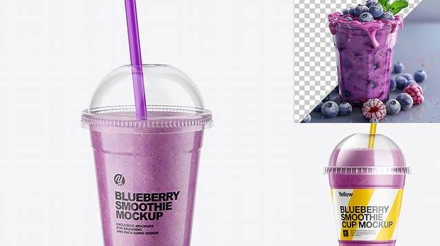 7285+ Blueberry Smoothie Cup with Straw PSD Mockup Creative Digital PSD Download