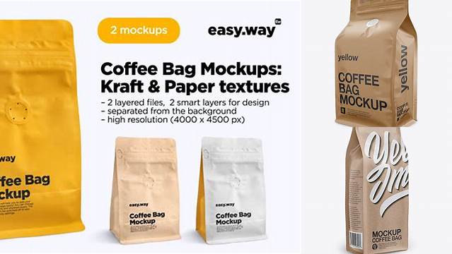 7286+ Kraft Coffee Bag PSD Mockup / Half Side View High-Resolution Graphic